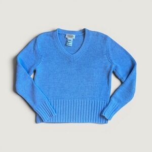 VTG Small Talbots Petites Light Blue V-Neck Cotton Knit Sweater Fishermancore